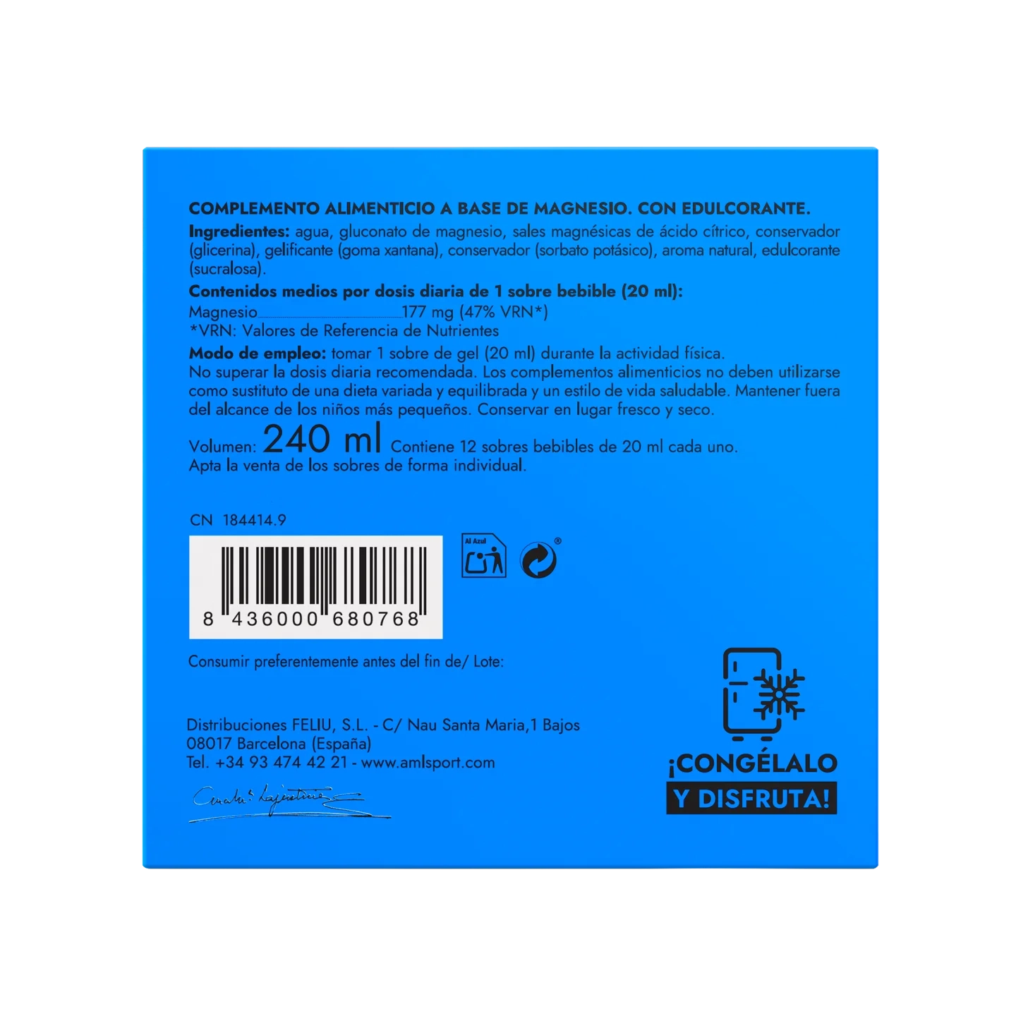 Magnesio Total en Gel – Limón, 12 sobres de 20 ml