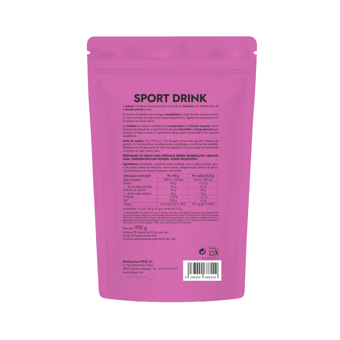 Peach-Flavoured Isotonic Sport Drink (900 g)