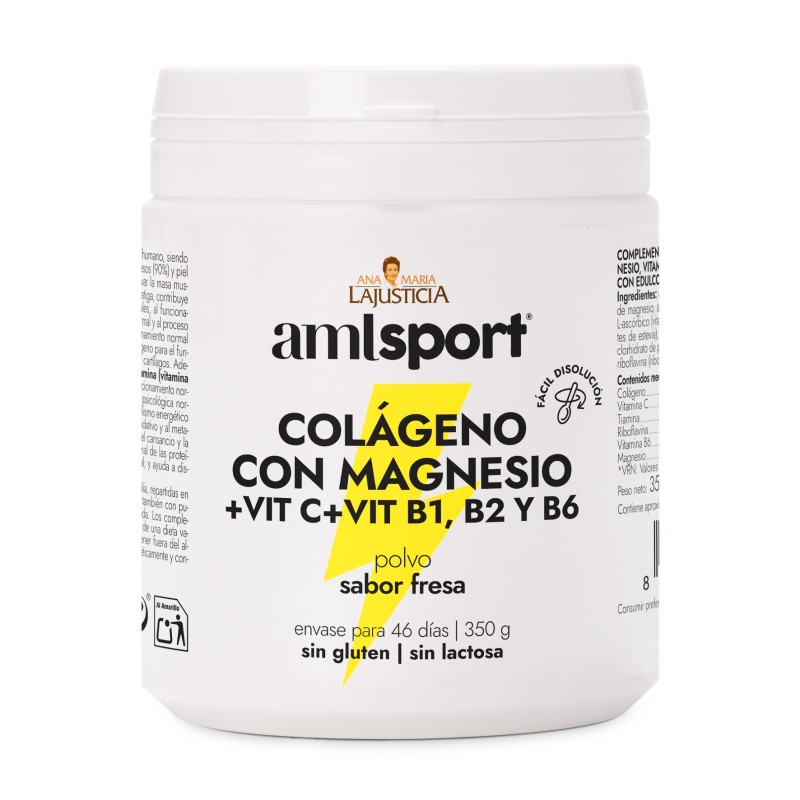 COLAGENO CON MAGNESIO + VIT.C + VIT.B1.B2.B6 Sabor fresa (350 gr) - Polvo AMLSPORT