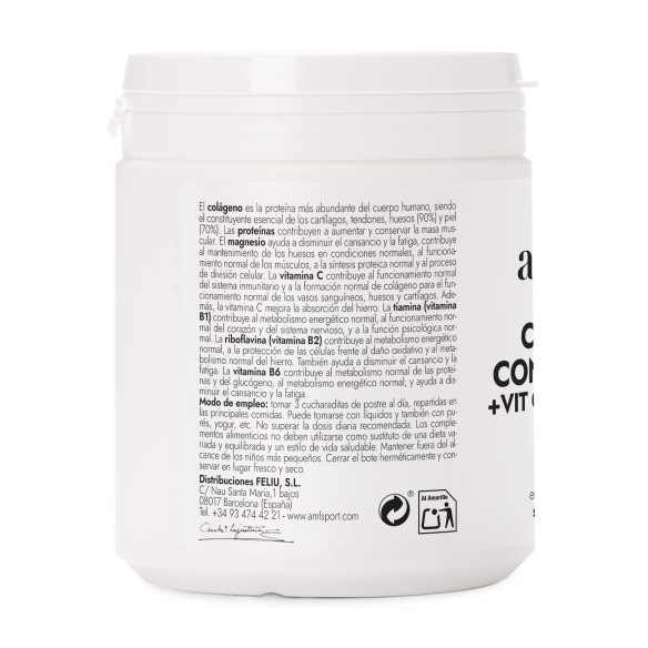 COLAGENO CON MAGNESIO + VIT.C + VIT.B1.B2.B6 Sabor fresa (350 gr) - Polvo AMLSPORT