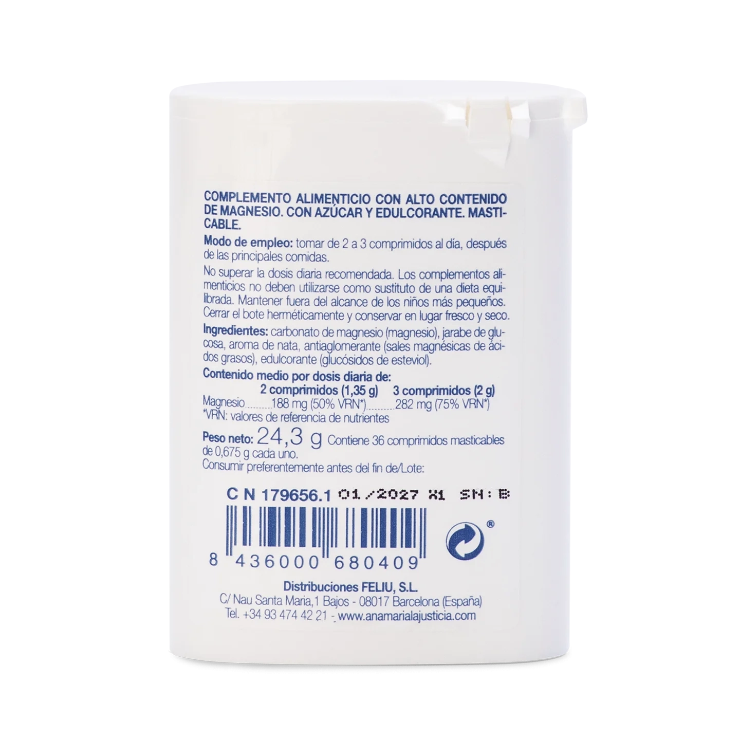 Magnesio Masticable Sabor Nata (36 comp.)