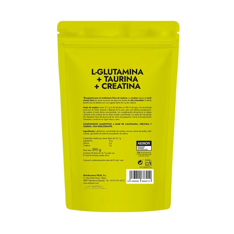L-GLUTAMINA + TAURINA + CREATINA (590 GR)...