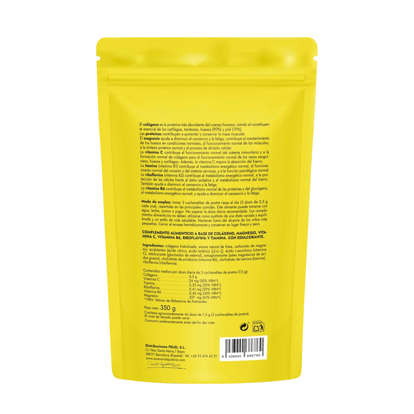 Colágeno con Magnesio, Vit. B y C – Fresa, polvo 350 g
